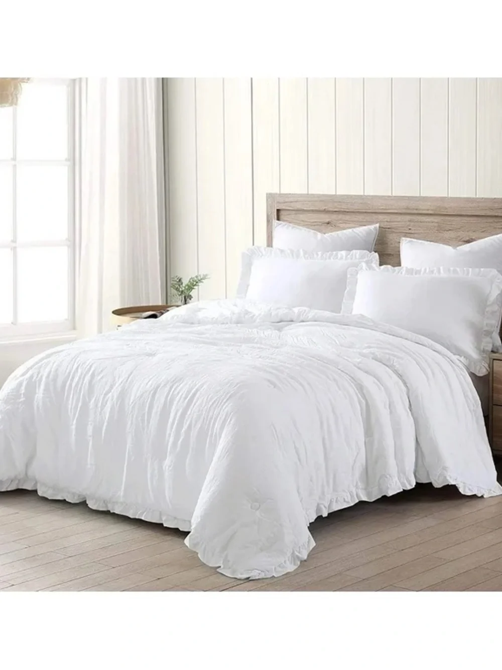 White Ruffled Queen 3 piece Comforter Set